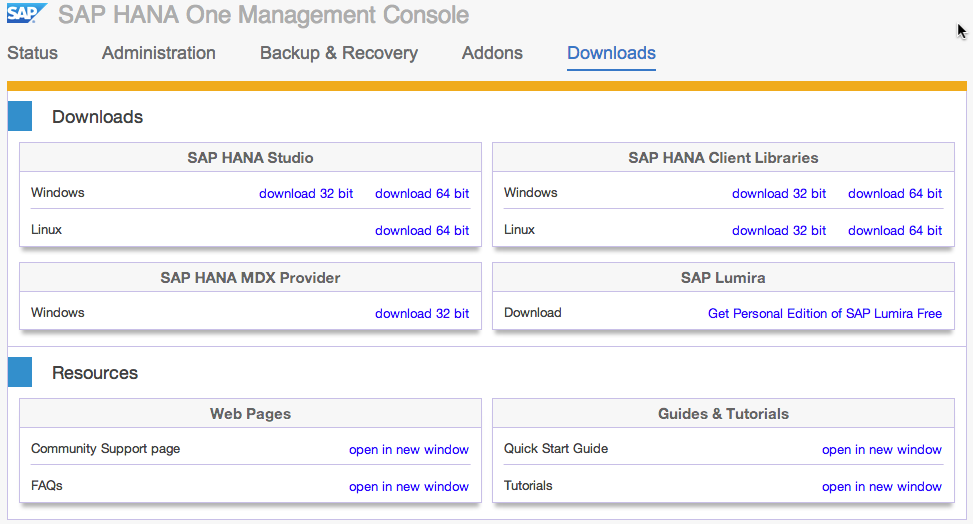 SAP HANA One Download Section