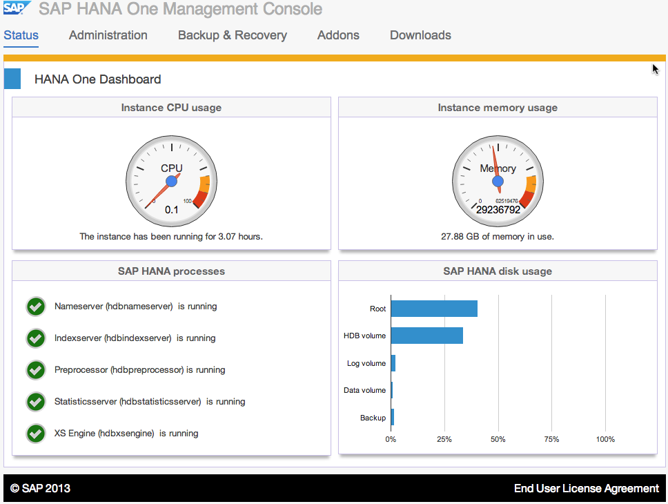 SAP HANA One Status